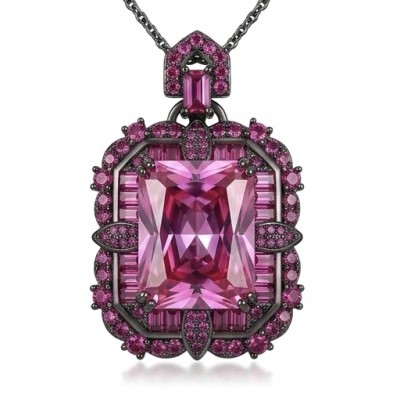 Anastasia 20.7 carat Pink Sapphire black rhodium over .925 Sterling Silver Handcrafted Statement necklace