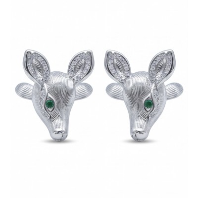 Deer'S Head 0.7 carat Emerald .925 Sterling Silver handmade Statement earrings