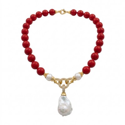 Konstancia Sublime natural Red Fossilized Coral 14K Gold over Sterling Silver handmade Necklace