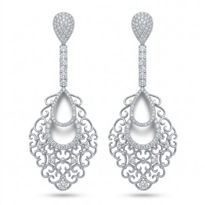 Genuine lab grown Diamond 18K White Gold over .925 Sterling Silver handcrafted Statement Earrings