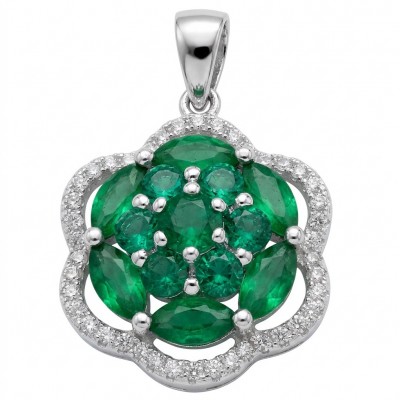 Tiffany - Authentic 8.5 carat Peridot Tsavorite Garnet rhodium over .925 Sterling Silver handmade Statement Pendant