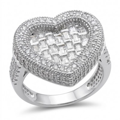 Art Deco Precious Heart - 10.5 carat White Sapphire .925 Sterling Silver Handcrafted Statement Ring size 7 1/2