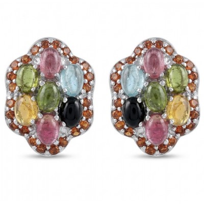 Luxurious authentic 14.2 carat Brazilian Tourmaline rhodium over .925 Sterling Silver handcrafted earrings