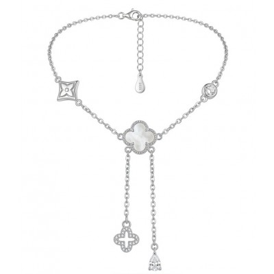 Outstanding Rainbow Blister Paerl Lucky Four Leaf Clover .925 Sterling Silver necklace