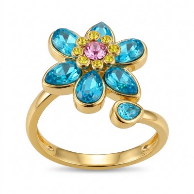 Summer flower 6.5 carat genuine Green Topaz 14K Gold over .925 Sterling Silver handmade Statement Ring size 8