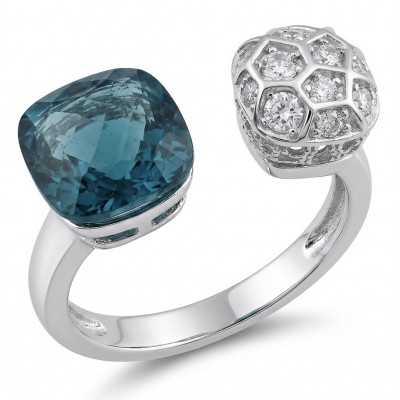 Atlantica fancy asscher cut 5.9 carat authentic Grandidierite rhodium over .925 Sterling Silver Handcrafted Ring size 6