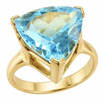 Aqua trillion cut 18.5 carat Swiss Blue Topaz 22K Gold over .925 Sterling Silver handcrafted ring size 7
