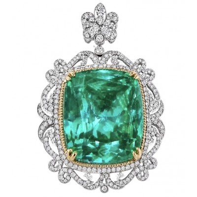 Brazilian's Briliance - emerald cut 33.7 carat Paraiba Tourmaline 2 tones .925 Sterling Silver handcrafted necklace