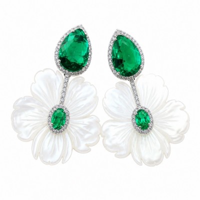 Summer Flowers Blister Pearl Blue Topaz Rhodium over .925 Sterling Silver handcrafted Earrings