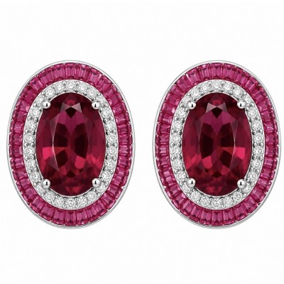 Precious - Art Deco 10.2 carat Ruby .925 Sterling Silver handmade earrings