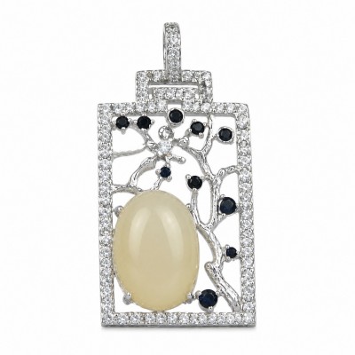 Genuine 7.2 carat Fire Moonstone rhodium over .925 Sterling Silver handcrafted pendant