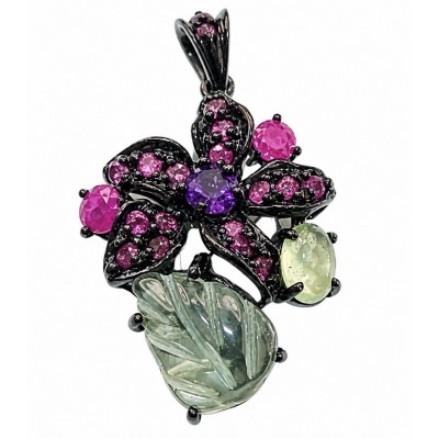 Divine creation 15.8 carat Precious Amethyst .925 Sterling Silver dipped in black rhodium handcarfted Pendant