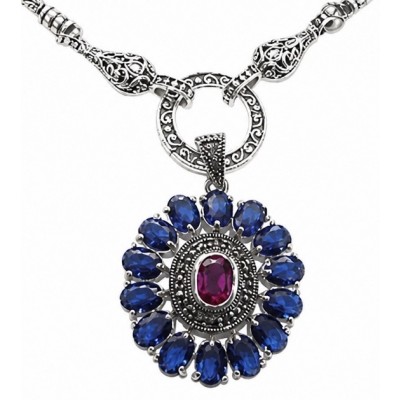 Luxurious 21.5 carat natural Mozambique Ruby .925 Sterling Silver .925 Sterling Silver Statement Necklace