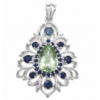 Isabel Authentic 20.2 carat Green Amethyst Sapphire rhodium over .925 Sterling Silver handmade pendant