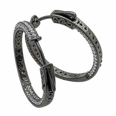 Allure Natural pave 4.2 carat White Topaz Black rhodium .925 Sterling Silver handcrafted hoop earrings