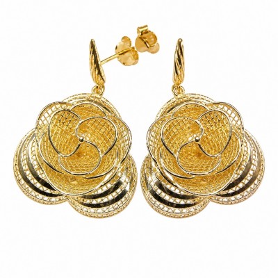 Golden Roses Dubai Style - .925 Sterling Silver dipped in 22K Gold handmade Earrings