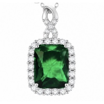 Precious 12.2 carat natural Colombian Emerald rhodium over .925 Sterling Silver .925 Sterling Silver Statement Necklace