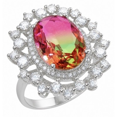 12.8 carat Brazilian Tourmaline .925 Sterling Silver dipped in rhodium Perfectly handcrafted Ring s. 8