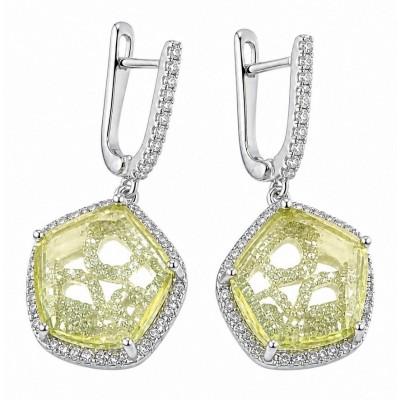 SunRise 10.8 carat Lemon Quartz rhodium over .925 Sterling Silver handcrafted Statement Earrings