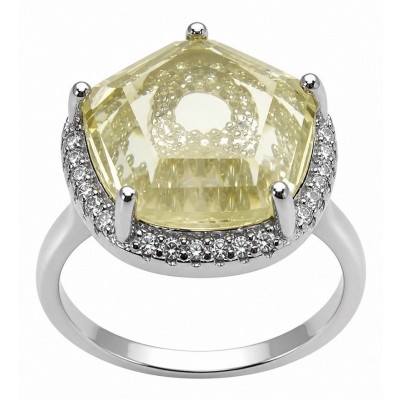 SunRise 9.8 carat Lemon Quartz rhodium over .925 Sterling Silver handcrafted Statement .925 Sterling Silver handcrafted ring size 8