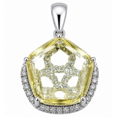 SunRise 10.8 carat Lemon Quartz rhodium over .925 Sterling Silver handcrafted Statement pendant