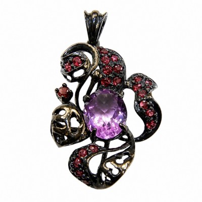 Beautiful Mystery 8.8 carat Precious Amethyst .925 Sterling Silver dipped in black rhodium handcarfted Pendant