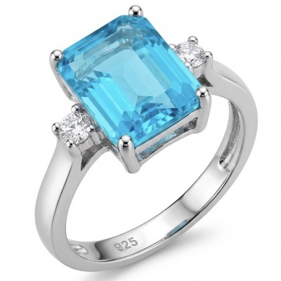 Angelina 5.9 carat authentic Aquamarine .925 Sterling Silver Handcrafted Ring size 6 1/4