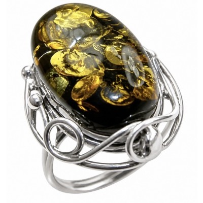 Serenity Natural Green Baltic Amber .925 Sterling Silver handmade Large Statement Ring size 9