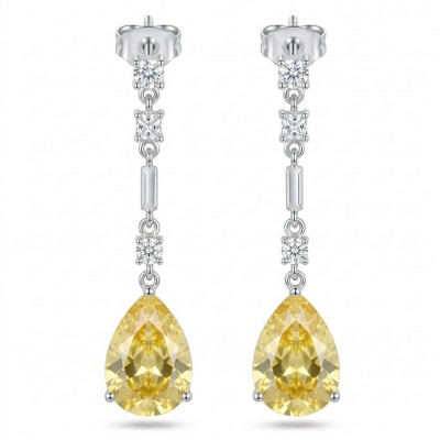 Luxurious pear cut 8.5 carat Yellow Sapphire rhodium over .925 Sterling Silver handcrafted earrings