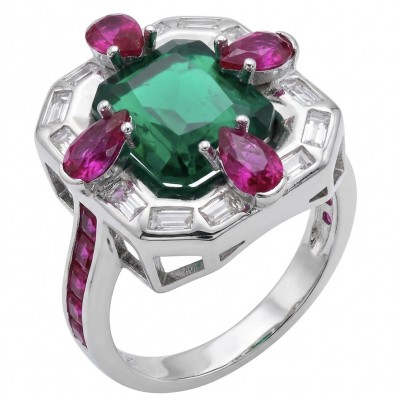 Art Deco 8.6 ctw Emerald .925 Sterling Silver handcrafted Statement Ring size 7 1/4