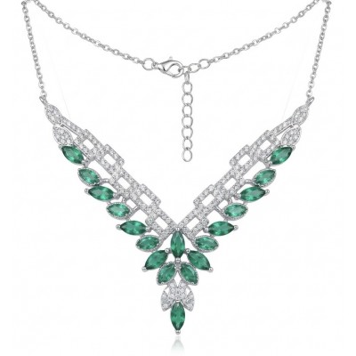 Precious 7.2 carat natural Colombian Emerald rhodium over .925 Sterling Silver .925 Sterling Silver Statement Necklace