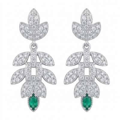 Precious 2.2 carat natural Colombian Emerald rhodium over .925 Sterling Silver earrings