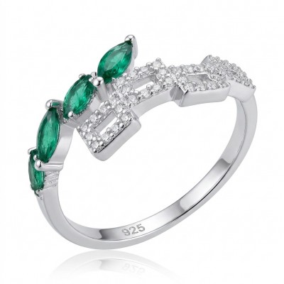 Vintage style - 2.9 carat authentic Emerald .925 Sterling Silver handcrafted Statement Ring s. 9