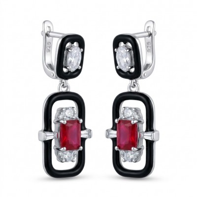 Art Deco - 4.5 carat Ruby enamel .925 Sterling Silver handcrafted incredible earrings