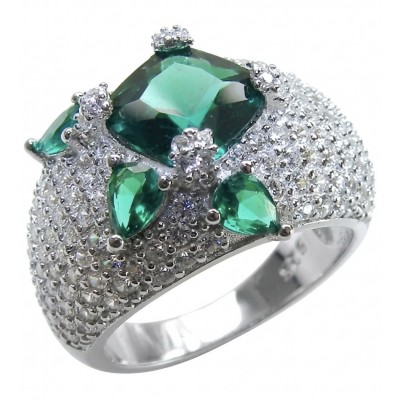 Luxurious 6.7 carat Colombian Emerald .925 Sterling Silver rhodium over handcrafted Ring s. 6