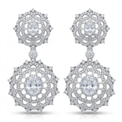 Modern design Natural 14.5 carat White Topaz rhodium over .925 Sterling Silver handcrafted earrings