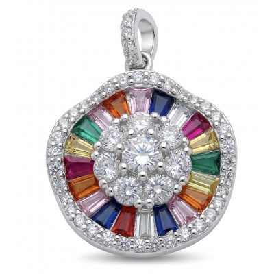 Extravaganza authentic 2.4 carat Multigem rhodium over .925 Sterling Silver Handcrafted pendant