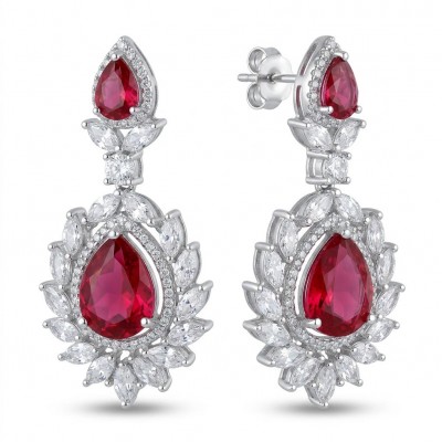 Bella Rossa - Magnificent Jewel 15.5 carat Mozambique Ruby .925 Sterling Silver dippedin Rhodium handcrafted earrings