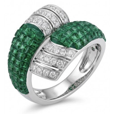 Precious Emerald bow- mystery setting authentic 16.2 carat Emerald .925 Sterling Silver Eternity Ring size 7 1/2