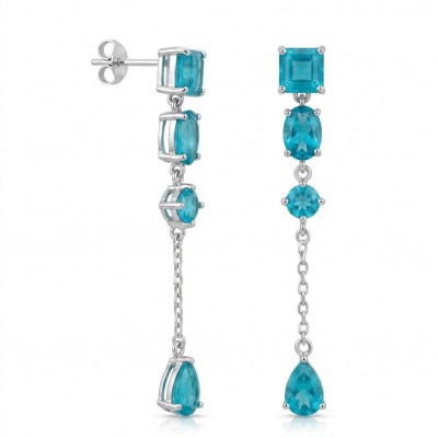 Atlantica - 5.7 carat Emerald .925 Sterling Silver dipped in Rhodium Handcrafted Statement earrings