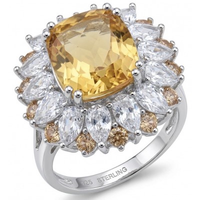 Vivien - Natural 14. 2 carat Citrine .925 Sterling Silver dipped rhodium handcrafted Statement ring; s. 6 3/4