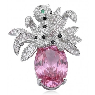 Pink Cheetah authentic 12.5 carat Pink Sapphire .925 Sterling Silver Handcrafted pendant brooch