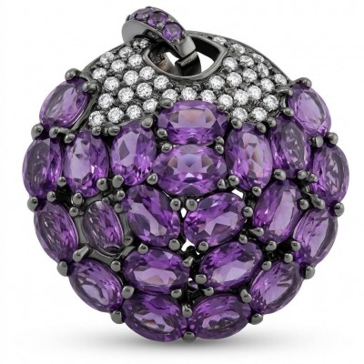 Mademoiselle - 18.5 carat natural Amethyst .925 Sterling Silver dipped in black rhodium handcrafted Pendant Brooch