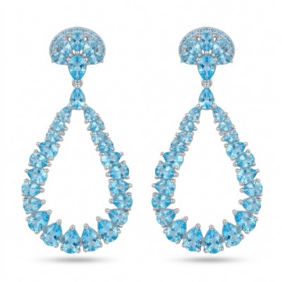 Serenity 14.5 carat genuine Swiss Blue Topaz .925 Sterling Silver handmade Statement Handcrafted earrings