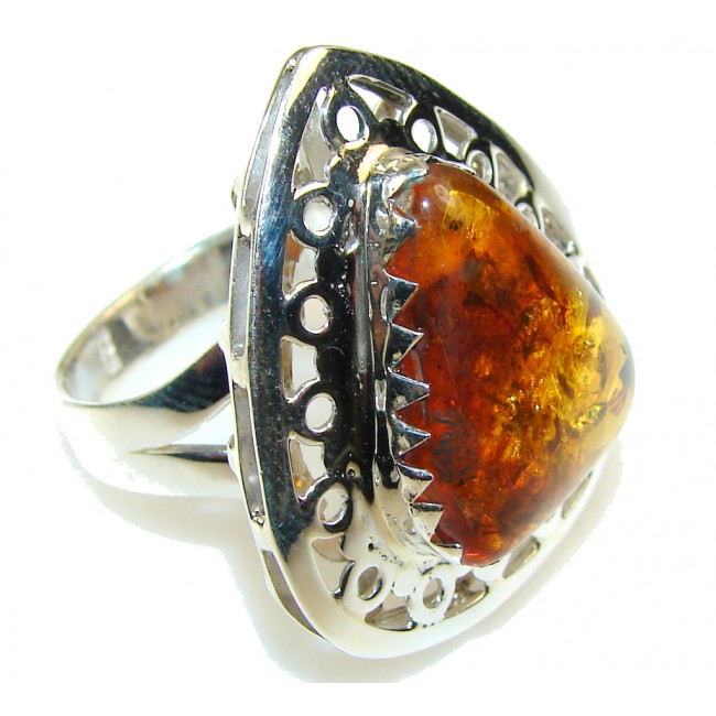 Beautiful Polish Amber Sterling Silver Ring s. 9