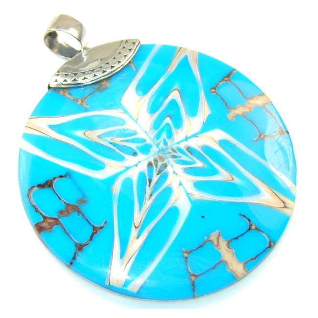Big! Excellent Blue Ocean Shell Sterling Silver Pendant