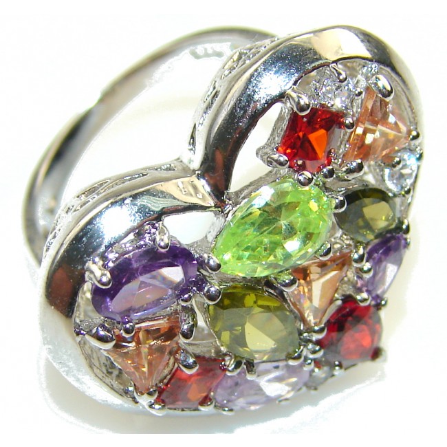 Excellent Design!! Multicolor Quartz Sterling Silver Ring s. 6 1/4