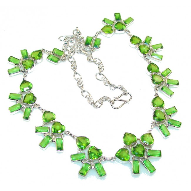 Fabulous Created Green Peridot Sterling Silver Necklace