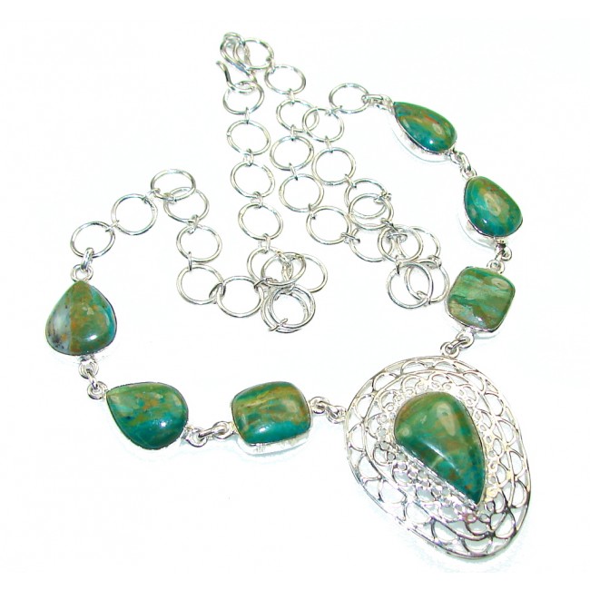 Amazing Green Peruvian Opal Sterling Silver Necklace