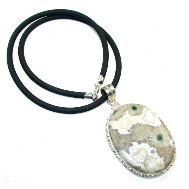 Great Impression!! Ocean Jasper & Leather Sterling Silver necklace